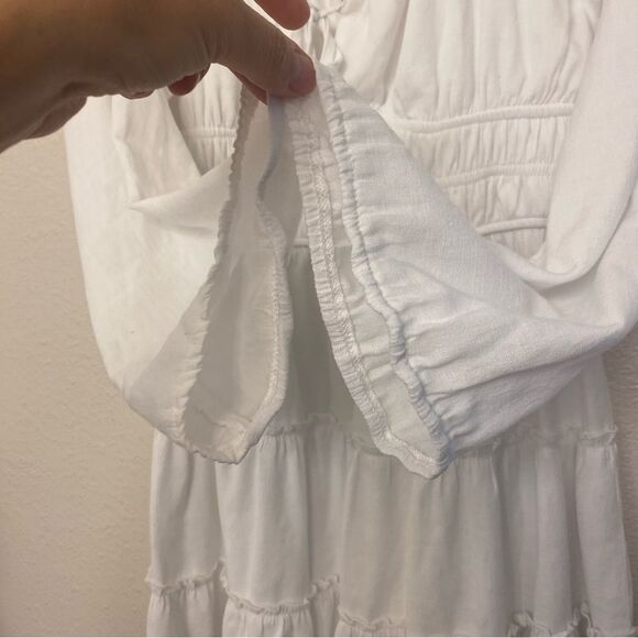 White Tiered Long Sleeve renaissance sweetheart baby doll boho tiered dress L - Picture 6 of 14